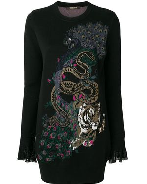 Roberto Cavalli Longline Peacock Jumper - Black