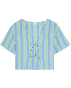 STAUD Ava Striped Blouse - Blue