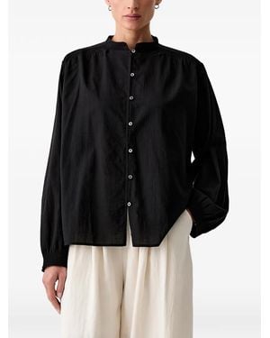 Marc O' Polo Smocked-Detail Button-Up Blouse - Black