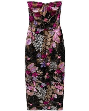 Bronx and Banco Sequin-Embellished Floral-Embroidered Midi Dress