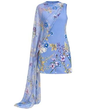 Hemant & Nandita Robe Courte Ayka Sash À Fleurs - Bleu