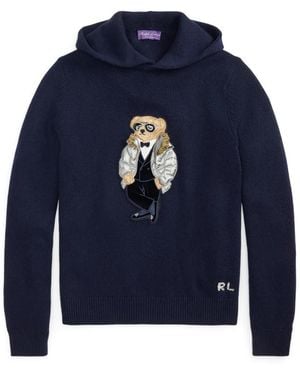 Ralph Lauren Hoodie En Cachemire À Patch Ours - Bleu