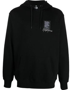 Yohji Yamamoto Quote-Patch Drawstring Hoodie - Black