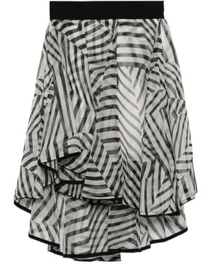 Gemy Maalouf Stripe-Pattern Ruffle-Details Midi Skirt - Grey