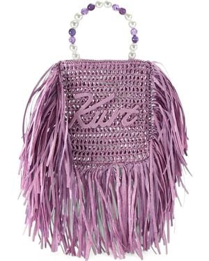 Kurt Geiger Fringe-Trimmed Beaded-Handle Tote Bag - Purple