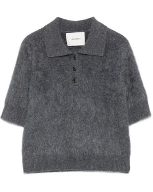 Lisa Yang Short-Sleeve Polo Top - Gray