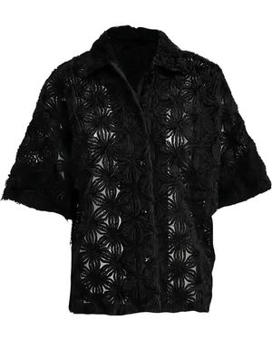 ODEEH Flower-Motif Short-Sleeve Shirt - Black