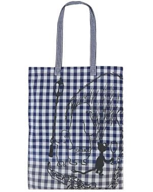 Comme des Garçons Gingham-Pattern Graphic-Print Tote Bag - Blue