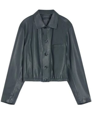 Lemaire Buttoned-Up Elasticated Leather Jacket - Blue