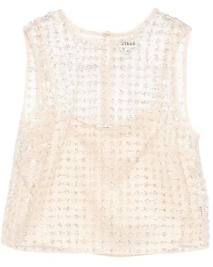 STAUD Sequined Tulle Top - Natural