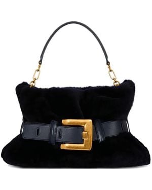 Balmain Mittelgroße Anthem Schultertasche Mit Shearling-Gürtelschnalle - Schwarz