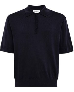 Laneus Short-Sleeve Knitted Polo Shirt - Blue