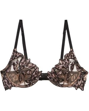 Fleur du Mal Sujetador Vaquero Lily Con Lirios Bordados - Negro