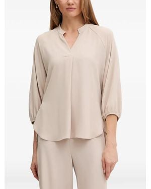 Joseph Ribkoff V-Neck Drawstring Blouse - Natural