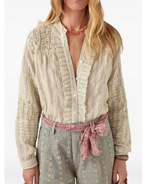 MAISON HOTEL Ruffled Striped Shirt - Brown