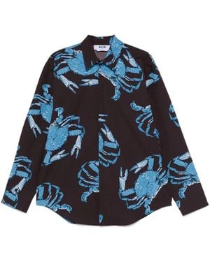 MSGM King Crab-Print Cotton Shirt - Blue