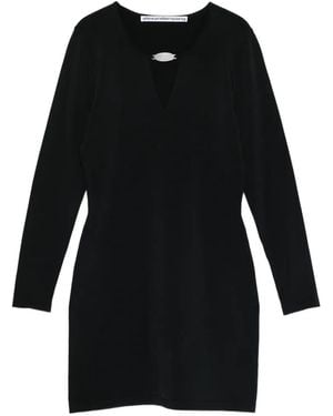 Alexander Wang Metal Logo V-Neck Mini Dress - Black