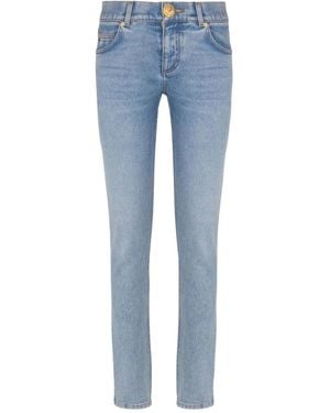 Balmain Faded-Wash Button-Embellished Jeans - Blue