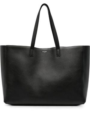 Saint Laurent Logo-Stamp Leather Tote Bag - Black