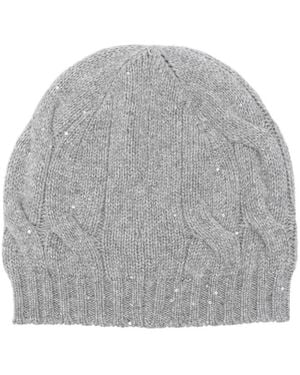 Gran Sasso Cable-Knit Sequin-Embellished Beanie - Gray