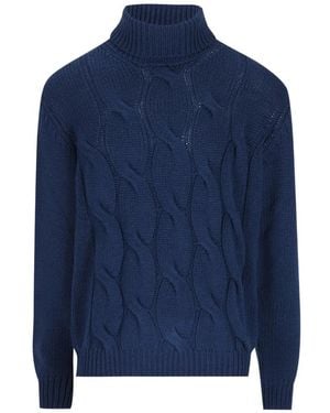 Herno Cable-Knit Roll-Neck Sweater - Blue