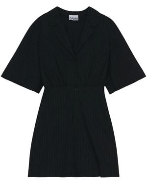 Ganni Pinstripe Shirt Mini Dress - Black