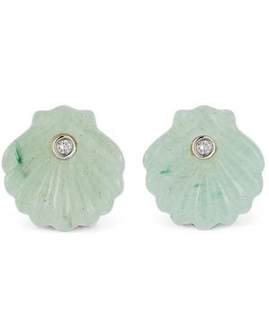 Mateo Venus Shell-Carved Jade And Diamonds Earrings - Green