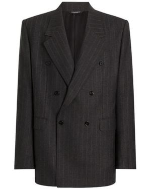 Dolce & Gabbana Palermo Double-Breasted Pinstripe Wool Jacket - Black