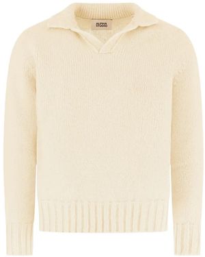 Alpha Studio Spread-Collar Raglan-Sleeve Jumper - White