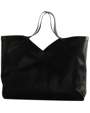 Saint Laurent V-Cut Leather Tote Bag - Black