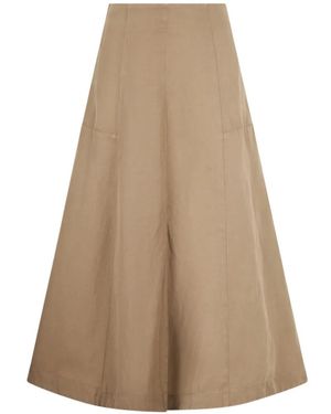 120% Lino Panelled Midi Skirt - Natural