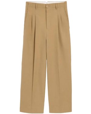 Ami Paris Cotton And Linen High Waisted Carrot Fit Pants - Natural