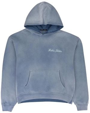 THIRTEENTH STUDIO Logo-Embroidered Faded-Effect Hoodie - Blue
