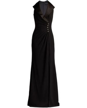Tadashi Shoji Satin-Collar Embellished Gown - Black