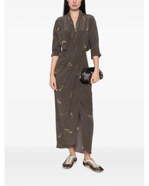 Cortana Thea Soma-Print Draped Midi Dress - Grey