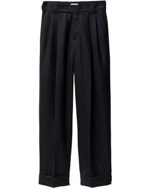 Versace Pinstripe Wool Twill Oversized Trousers - Black