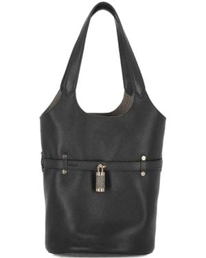 Borbonese Small Premiere Padlock-Detail Pebbled-Leather Shoulder Bag - Black