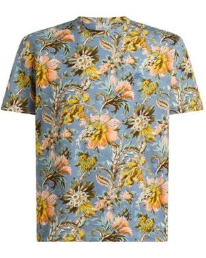Etro Cotton-Jersey T-Shirt With Floral-Motif - Blue