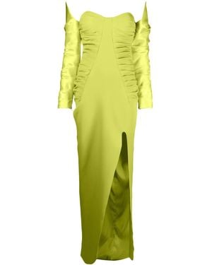 Gaby Charbachy Off-Shoulder Ruched Gown - Yellow