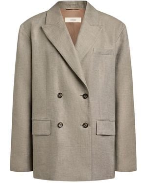 12 STOREEZ Double-Breasted Linen Blazer - Natural
