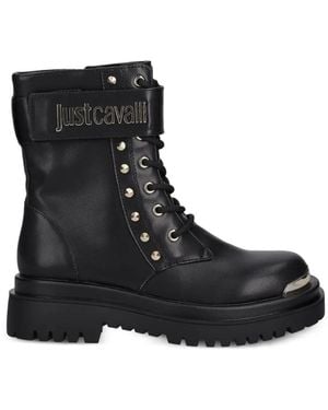 Just Cavalli Studded-Embellished Combat Boots - Black