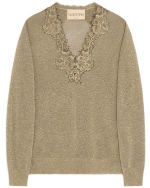 Valentino Garavani Lurex Jumper With Lace - Natural
