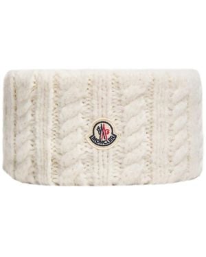 Moncler Cable-Knit Logo-Patch Headband - Natural