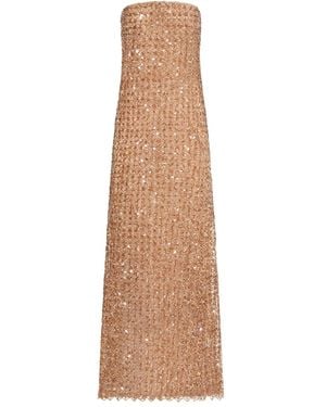 Oscar de la Renta Embroidered Sequin Gown - Natural