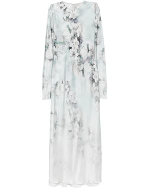 Alberta Ferretti Floral-Print Long-Sleeved Day Dress - White