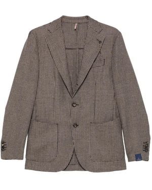 Santaniello Houndstooth-Pattern Single-Breasted Blazer - Brown