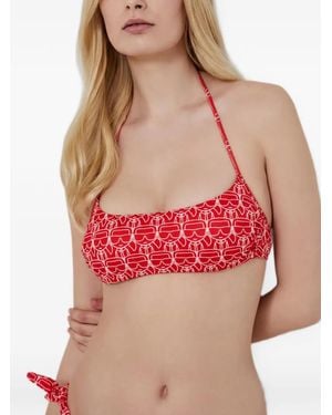 KARL LAGERFELD Logo-Print Bikini Top - Red