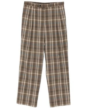 AURALEE Check Pleated Pants - Brown