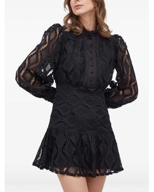 Bardot Lace-Overlay Tiered Mini Dress - Black