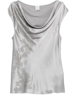Carine Gilson Blusa De Seda Con Ribetes De Encaje - Gris
